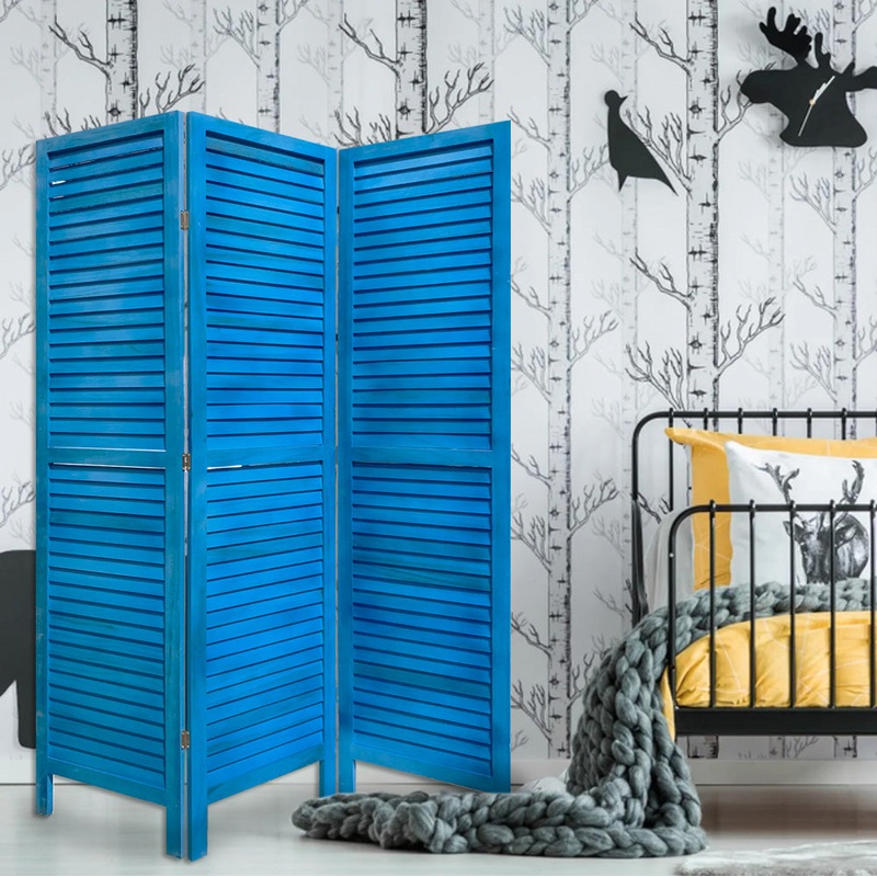 3 Panel Light Blue Shutter Screen Room Divider By Homeroots