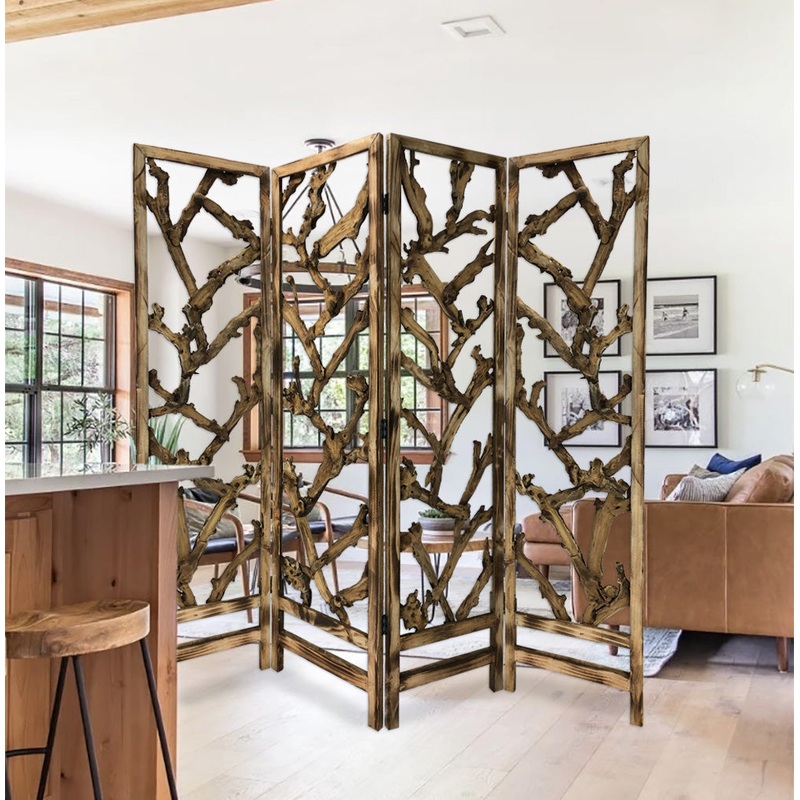 4 Panel Room Divider with Tropical Leaf By Homeroots