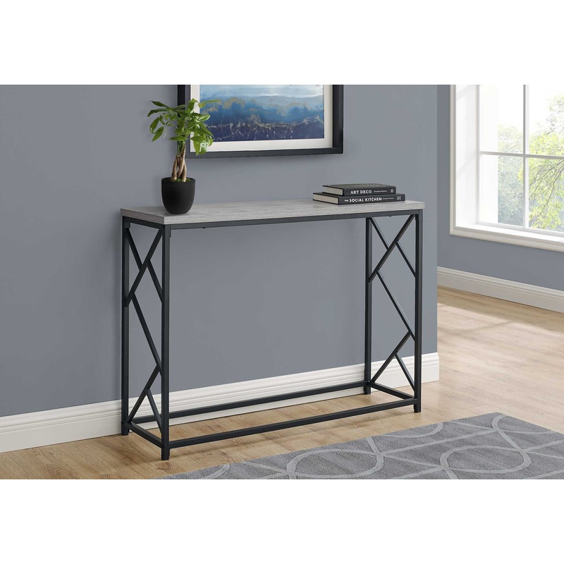 44" Rectangular GreywithBlack Metal Hall Console Accent Table By Homeroots