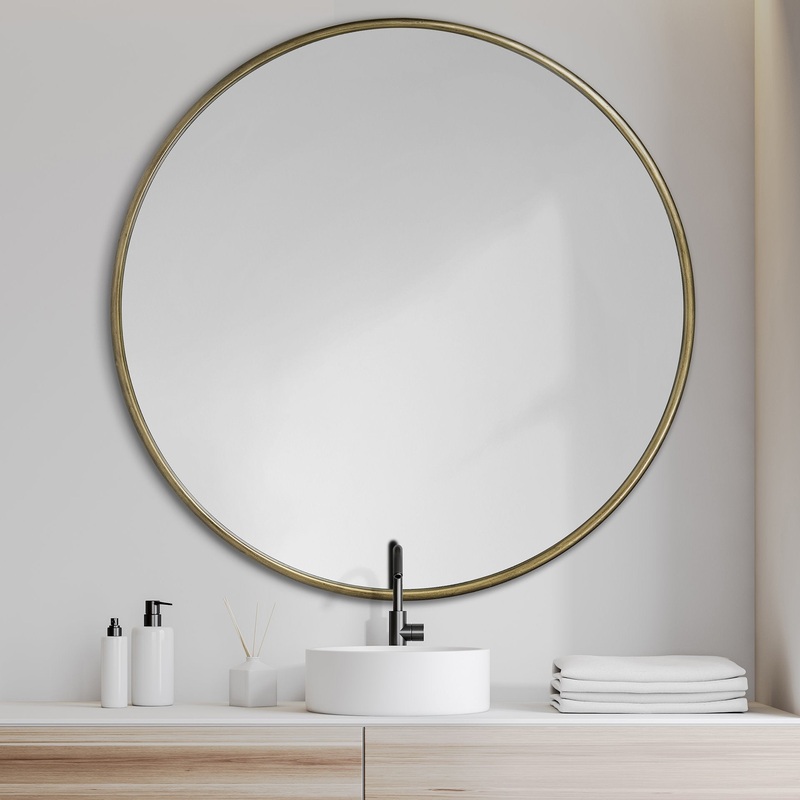 47" Round Gold Metal Frame Wall Mirror By Homeroots