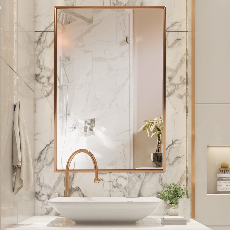 Antiqued Brushed Brass Rectangular Wall Mirror By Homeroots