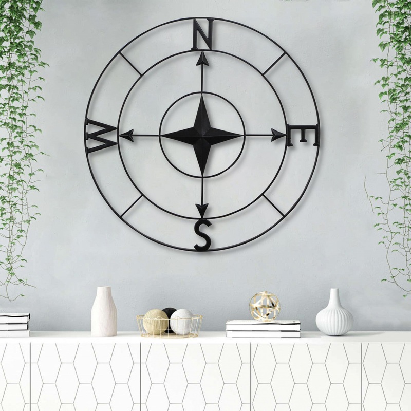 Black Metal Compass Shaped Wall Decor By Homeroots