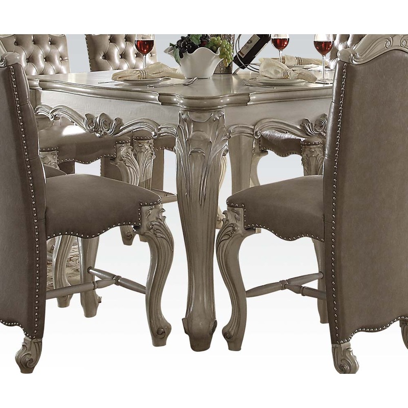 Bone White Wooden Top with Decorative base with oversized scrolled feet Counter Height Table By Homeroots