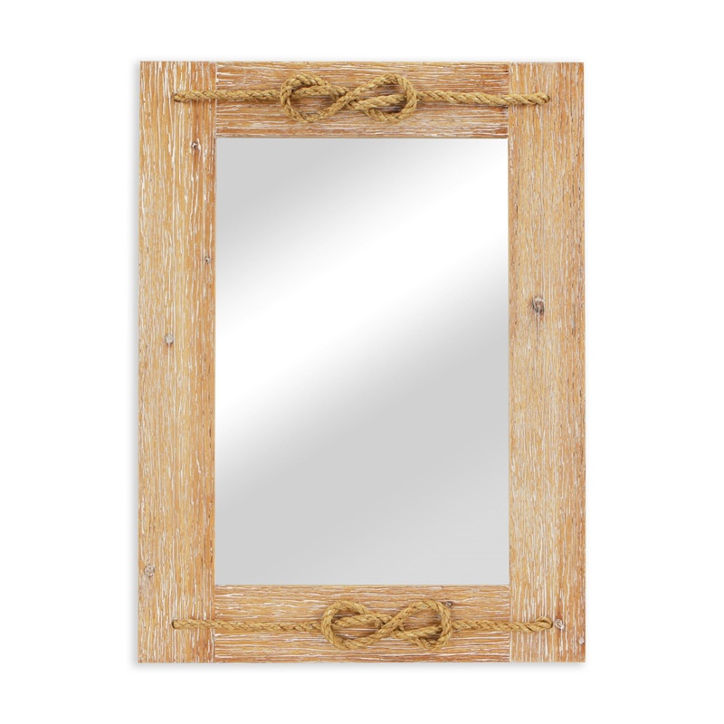 Brown Wood Finished Frame with Nautical Rope Accent Wall Mirror By Homeroots