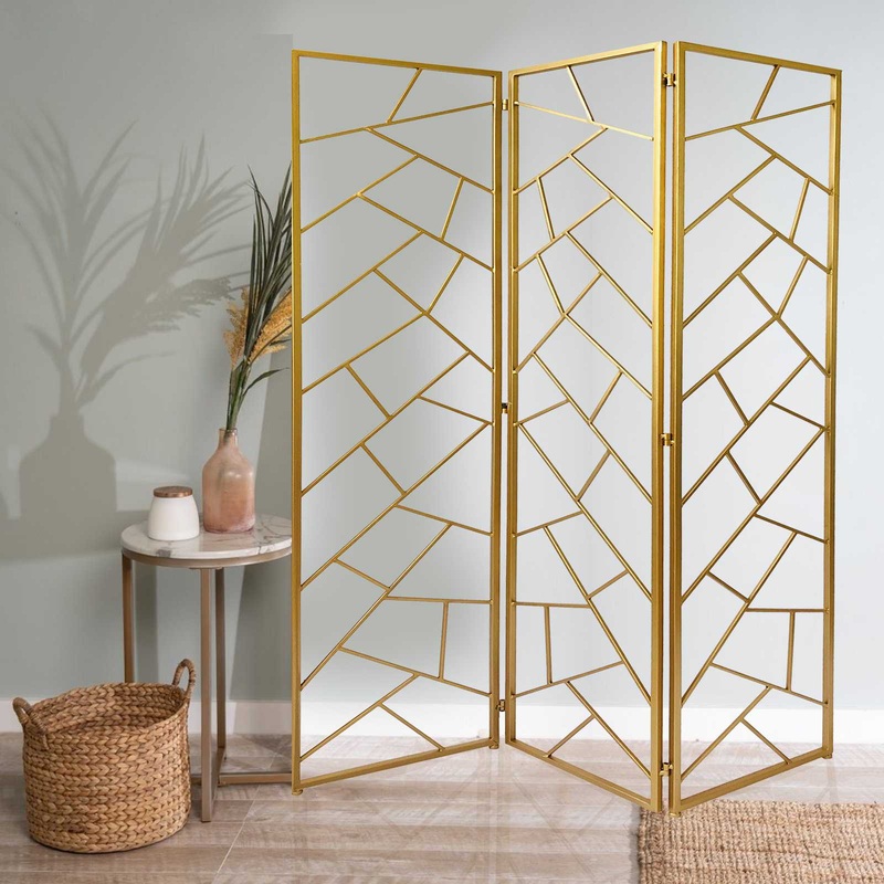 Golden Abstract Geo Three Panel Room Divider Screen By Homeroots