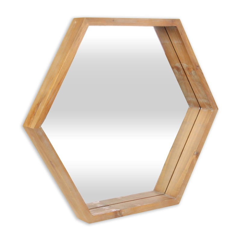 Modern Natural Wood Finish Hexagonal Wall Mirror By Homeroots