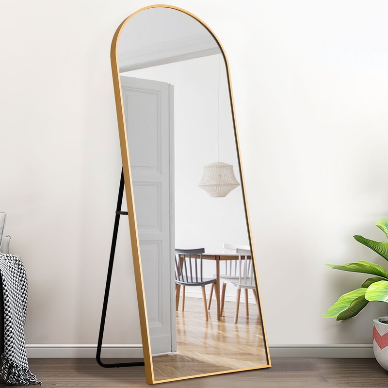 Narrow Gold Arched Full-length Floor Mirror with Stand By Homeroots