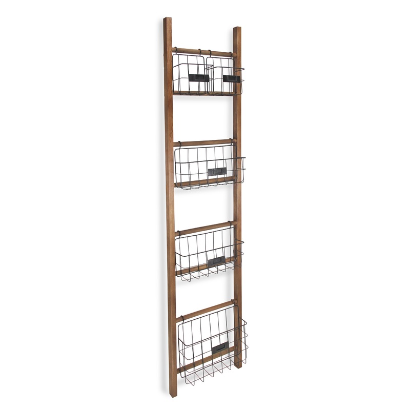 Natural Wood Storage Shelf with 5 Baskets By Homeroots