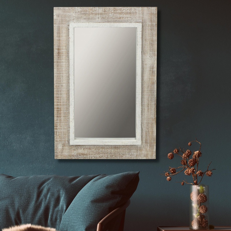 Rectangular Rustic White Wash Finish Wall Mirror By Homeroots