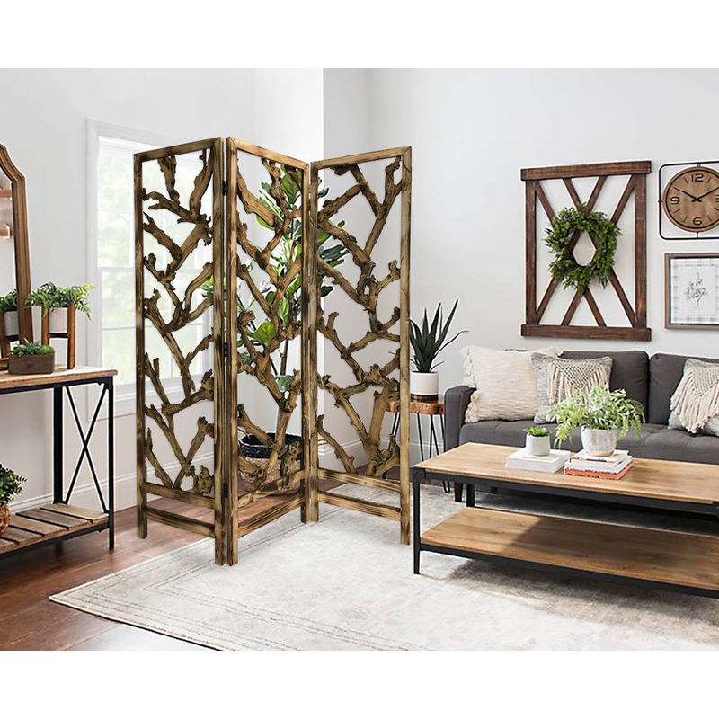 Rustic Earthy Wood Root Three Panel Room Divider Screen By Homeroots