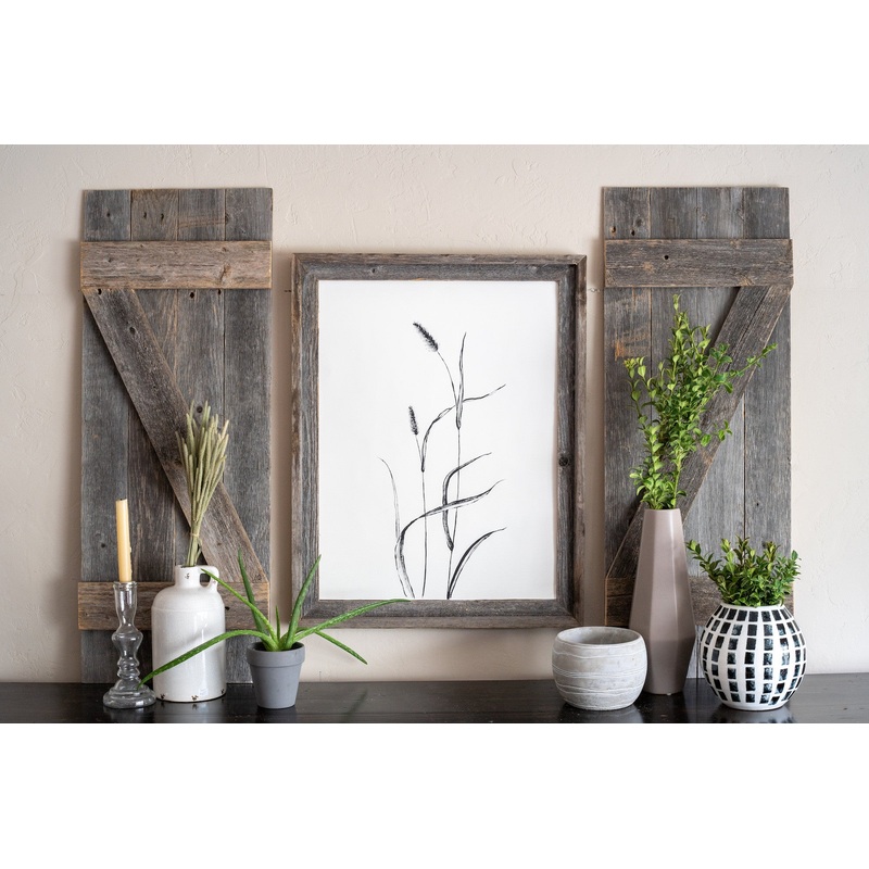 Set of 2 Rustic Natural Weathered Grey Wood Window Shutters with Hanger By Homeroots