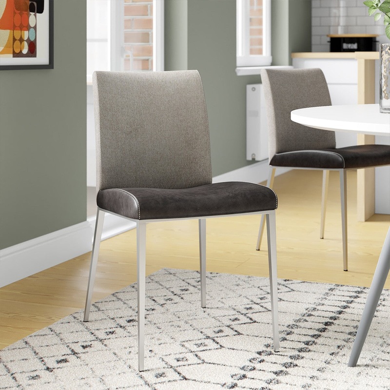 Set of Two Dark Brown and Gray Stainless Steel Chairs By Homeroots