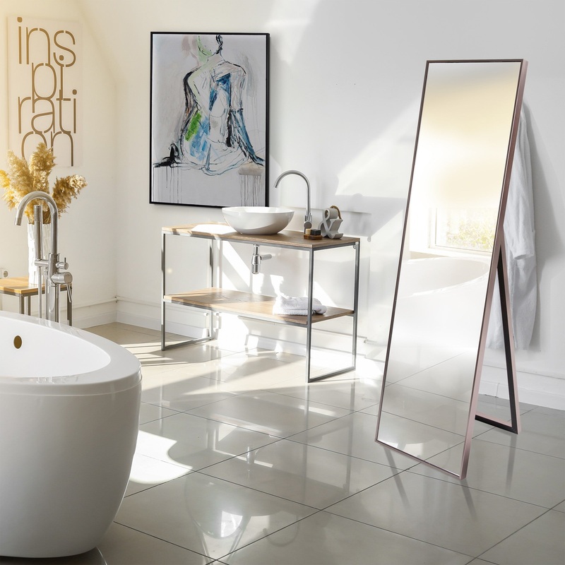 Sleek Brushed Brass Rectangular Full Length Standing Mirror By Homeroots