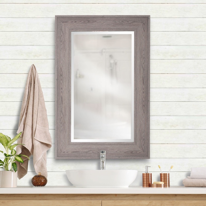 Warm Gray Faux Wood Beveled Rectangular Mirror By Homeroots
