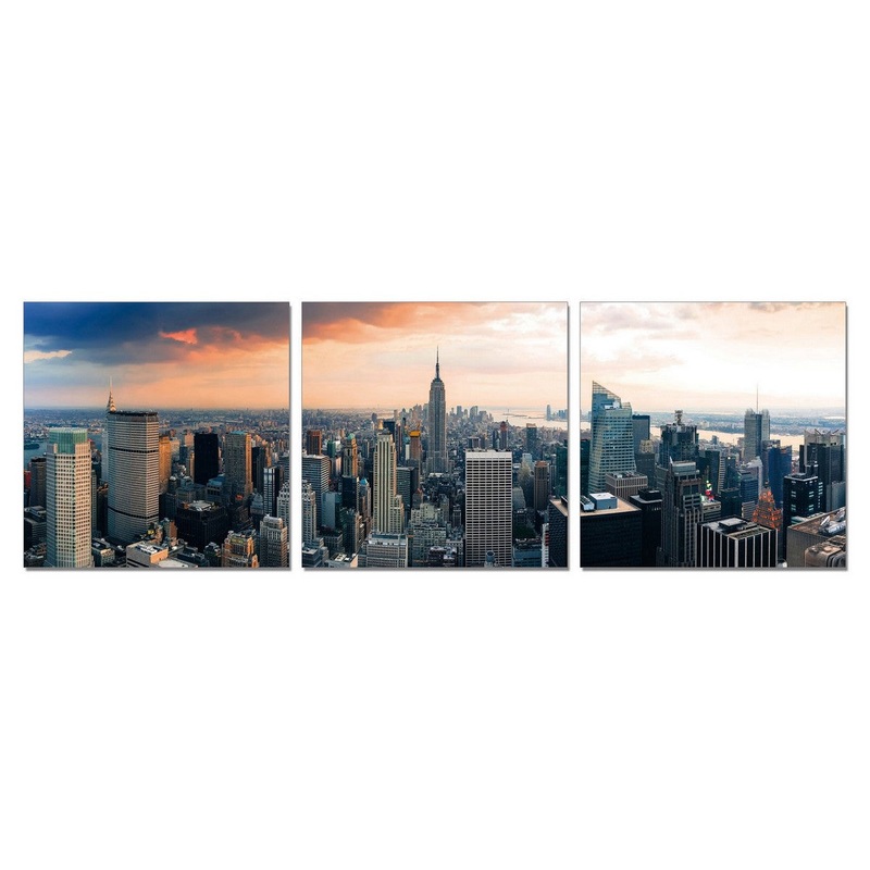 24" Multicolor Canvas 3 Horizontal Panels NYC Photo By Homeroots