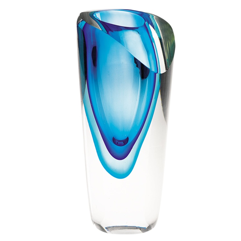 75 Mouth Blown Glass Blue Vase By Homeroots