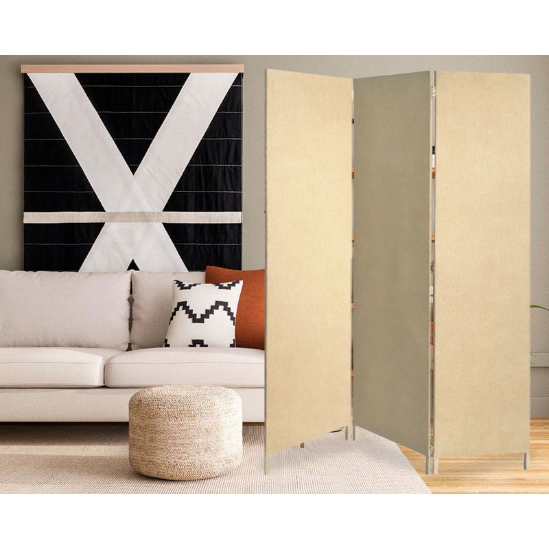 Beige Upholstered 3 Panel Room Divider Screen By Homeroots