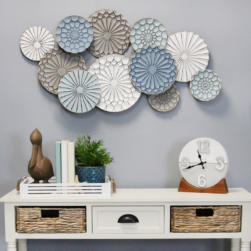 Boho Blue Green Ivory Metal Plates Wall Decor By Homeroots