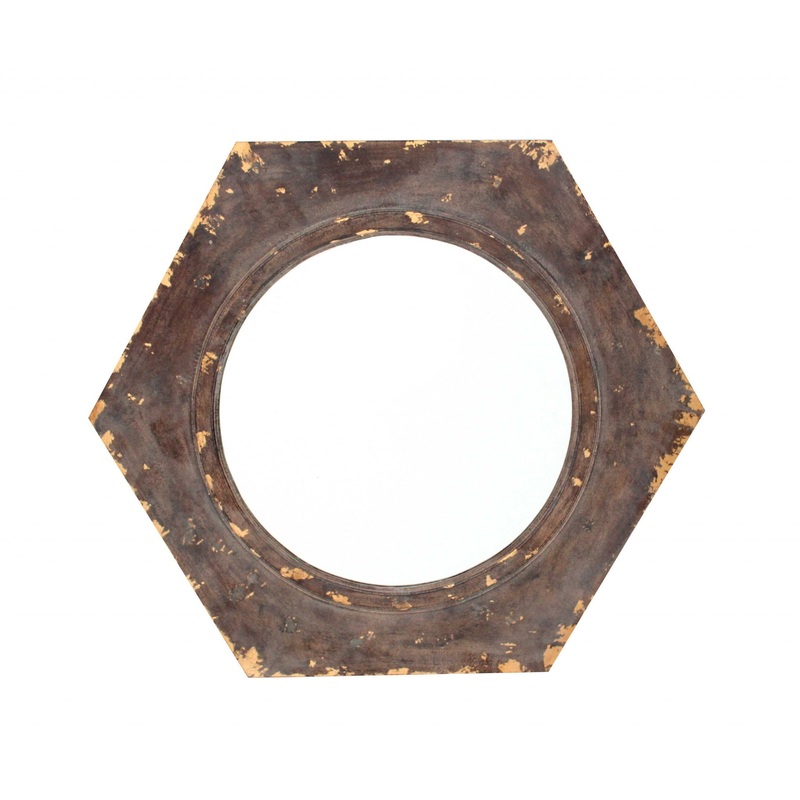 Bronze Vintage Round Hexagon Frame - Cosmetic Mirror By Homeroots