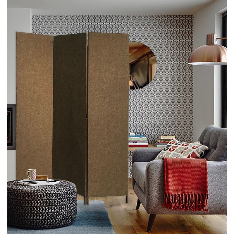 Brown Upholstered 3 Panel Room Divider Screen By Homeroots