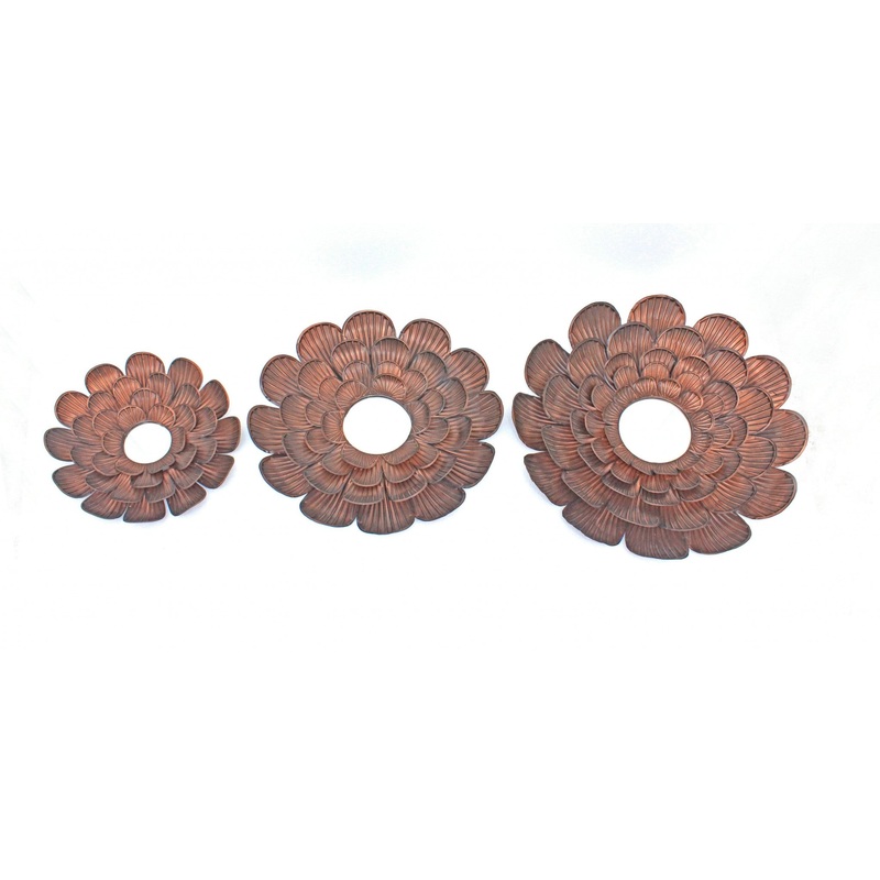 Copper 3 Piece Vintage Blooming Flower Metal - Wall Mirror By Homeroots