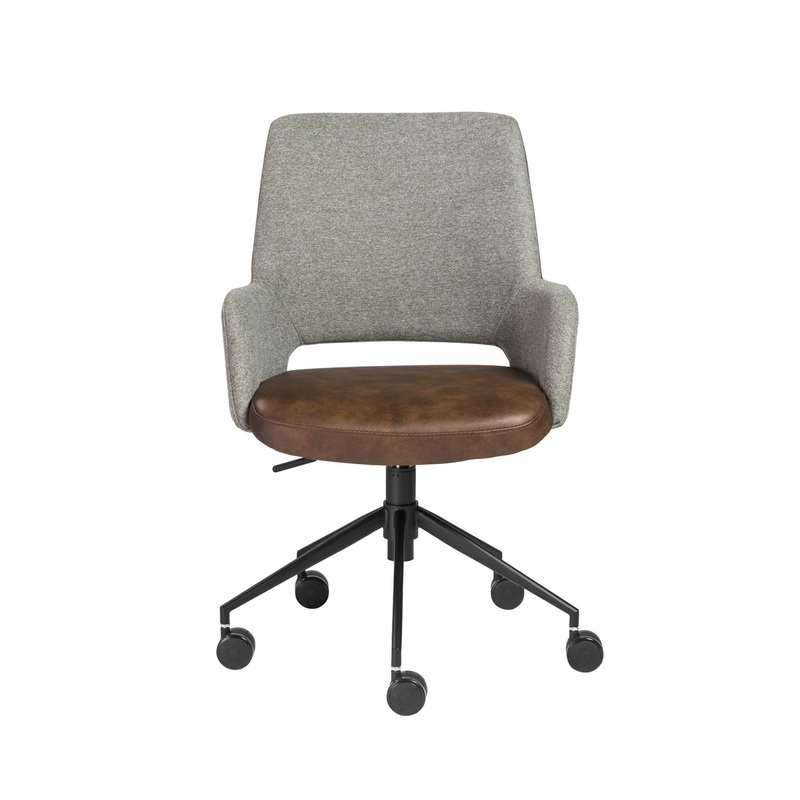 Office Chair in Gray Fabric and Light Brown Leatherette with Black Base By Homeroots