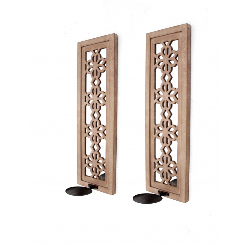 Tan Rustic Lattice Mirrors - Candle Holder Sconce Set By Homeroots
