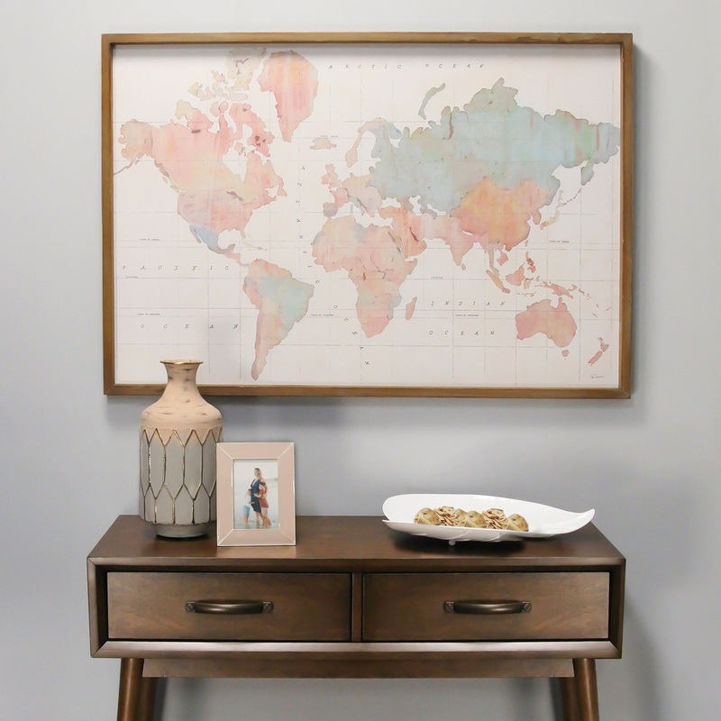 Watercolor World Map Wood Framed Wall Art By Homeroots