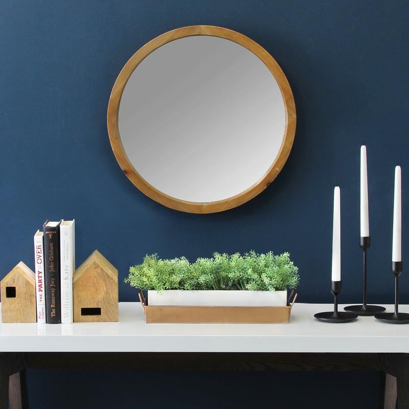 20" Chic Round Wood Framed Wall Mirror By Homeroots