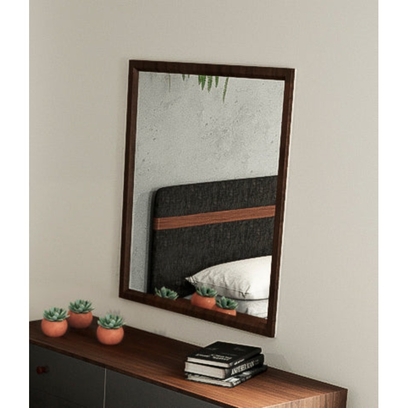 35" Walnut MDF Veneer and Glass Mirror By Homeroots