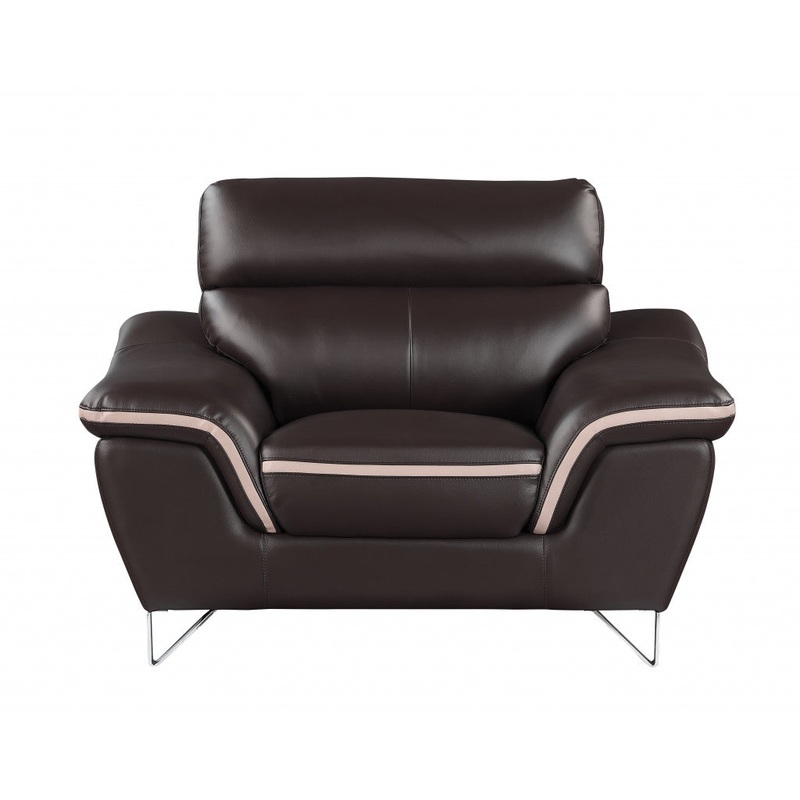 36" Brown Contemporary Leather Loveseat By Homeroots