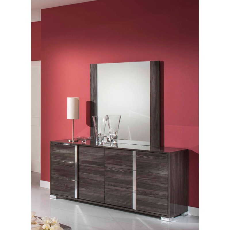 41" Grey MDF Glass and Veneer Mirror By Homeroots - 282502