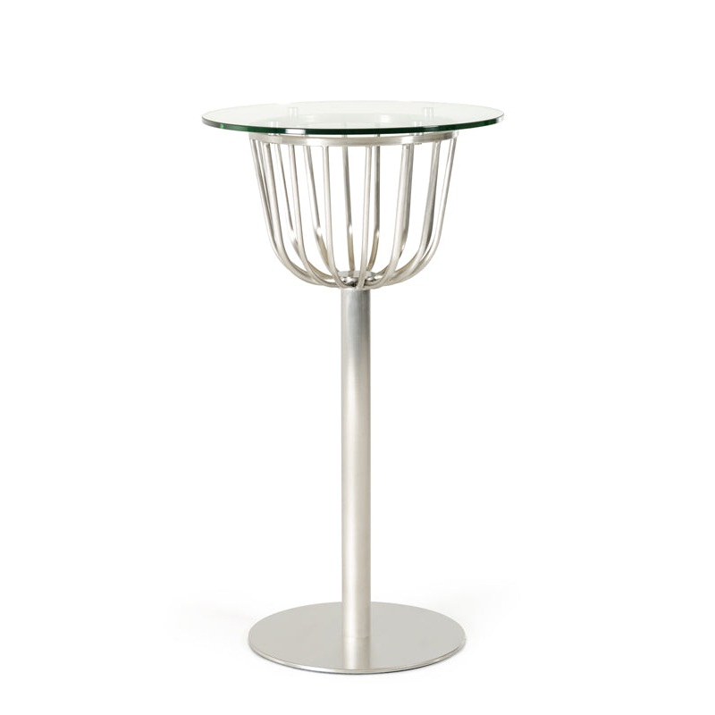 43" Glass and Steel Round Bar Table By Homeroots