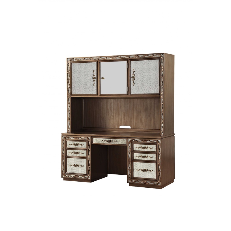 Antique Gold Wood Glass Mirror Computer Desk Hutch By Homeroots
