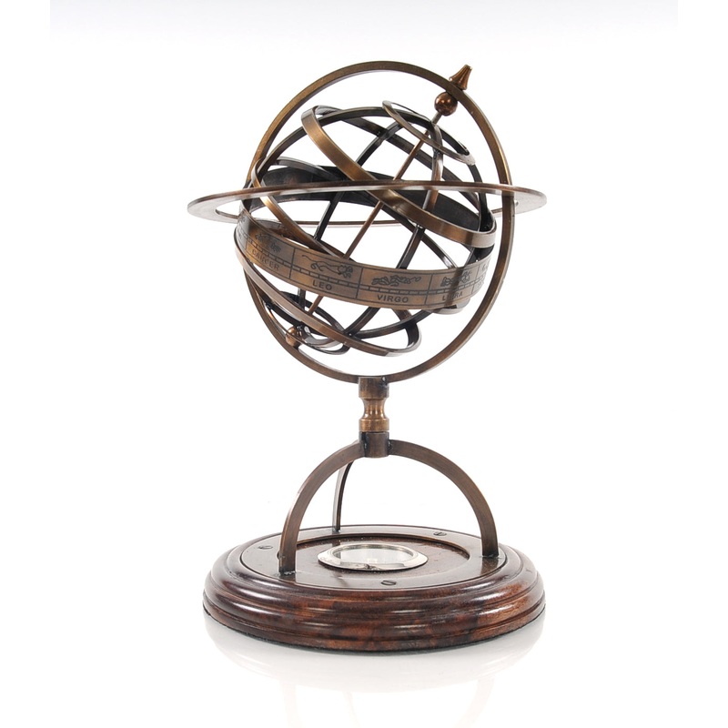Brass Armillary With Compass On Wood Base By Homeroots