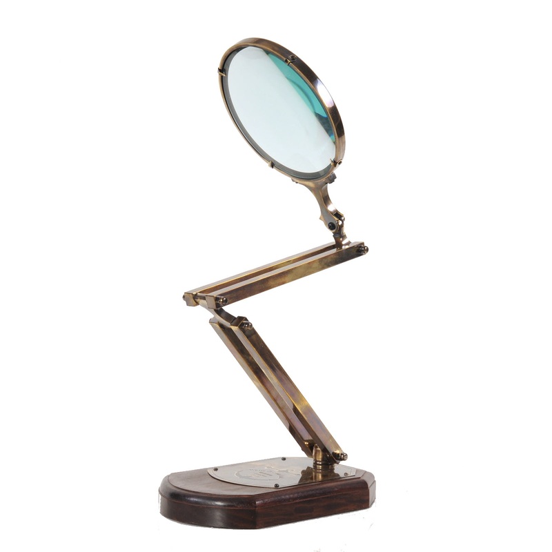 Brass Big Magnifier Glass With Wooden Base By Homeroots