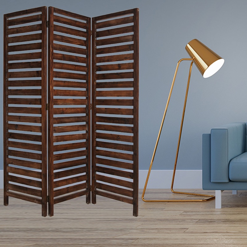 Brown 3 Panel Solid Wood Fortress Screen By Homeroots - 274852