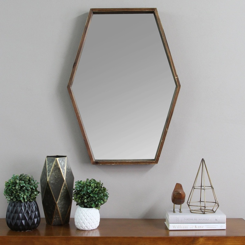 Dark Wood Hexagonal Frame Wall Mirror By Homeroots