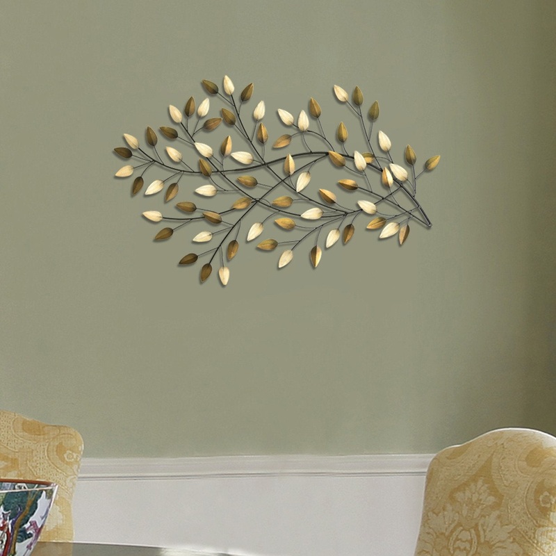 Gold and Beige Metal Blowing Leaves Wall Decor By Homeroots