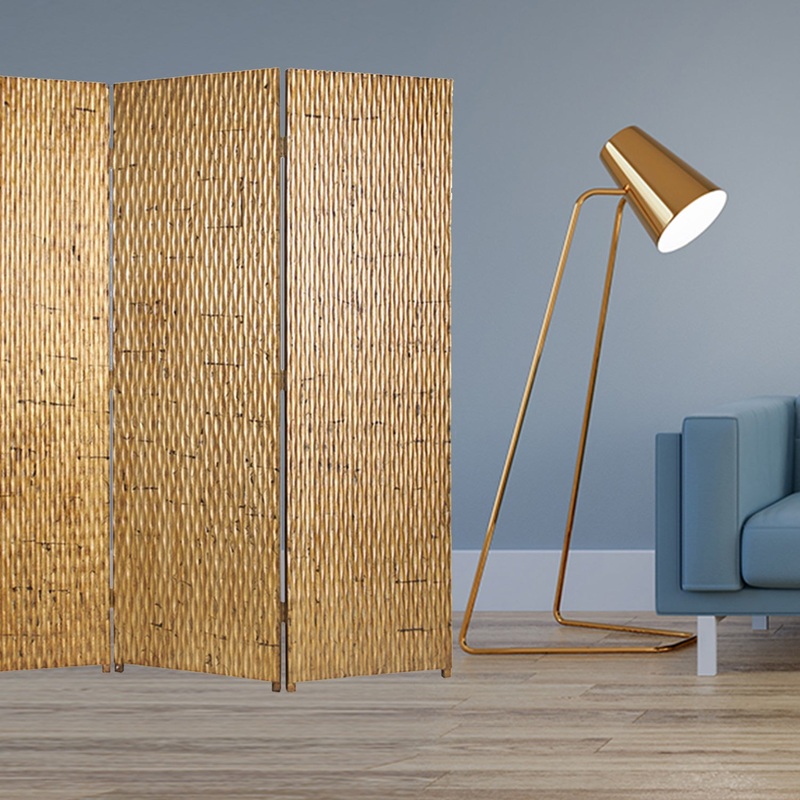 Gold Wood 3 Panel Screen By Homeroots
