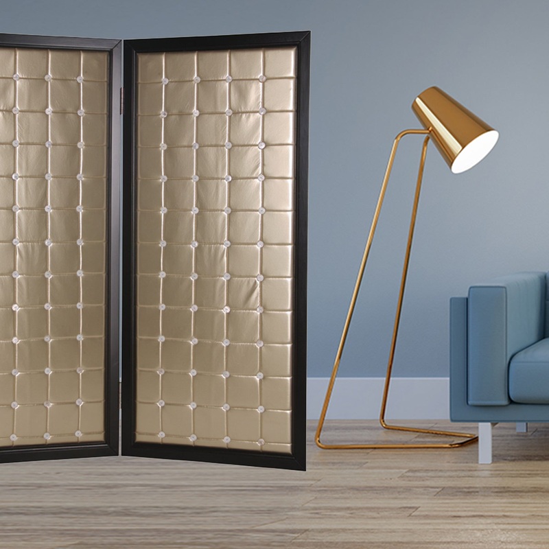 Gold Wood & Fabric Screen By Homeroots - 274894