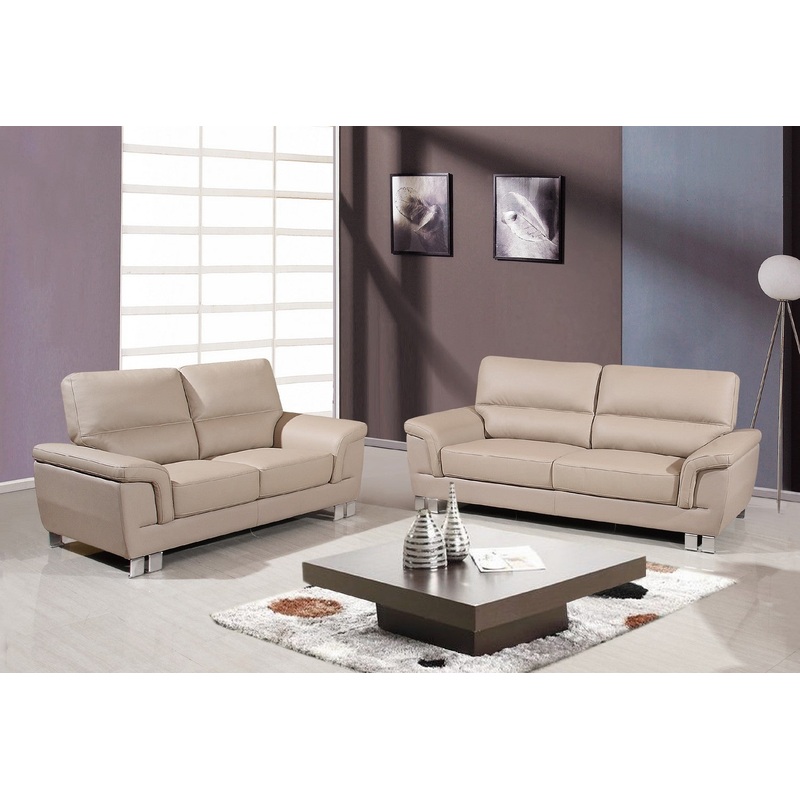 Modern Beige Leather Sofa And Loveseat By Homeroots - 343895