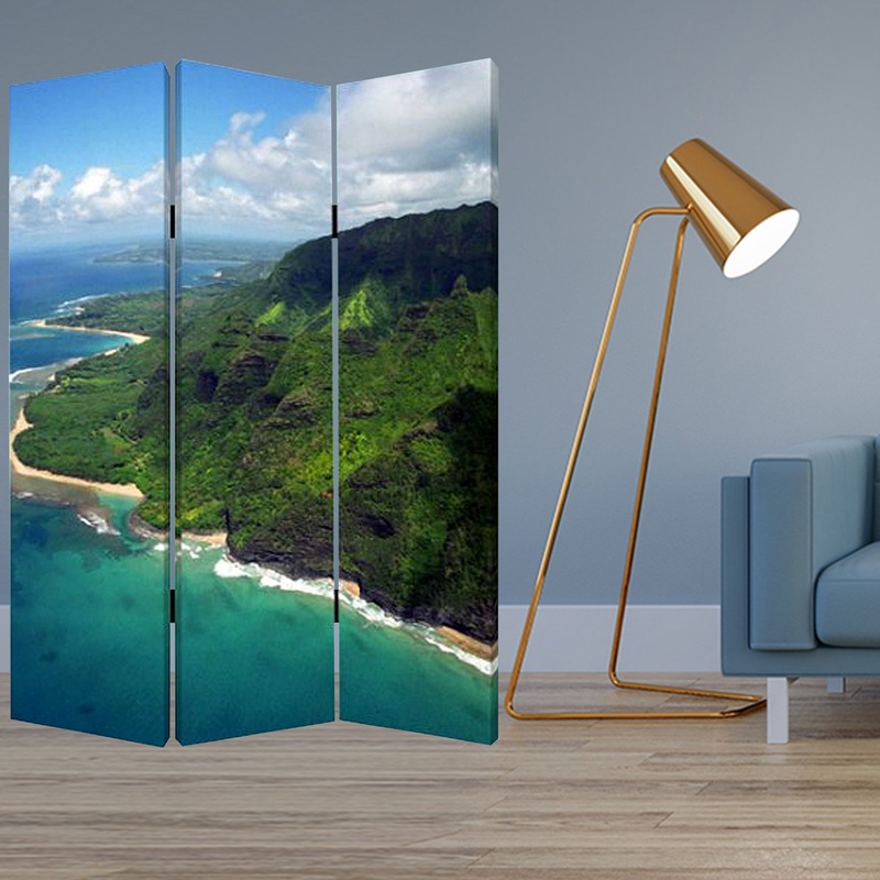 Multi Color Wood Canvas Palm Tripical Screen By Homeroots