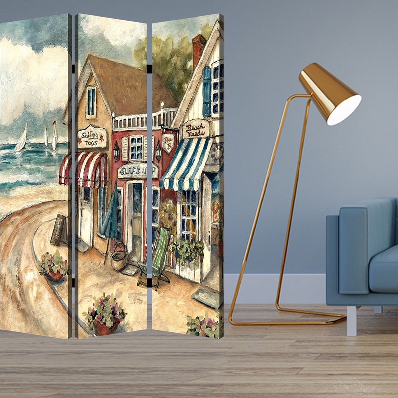 Multi Color Wood Canvas Seaside Town Slate Screen By Homeroots