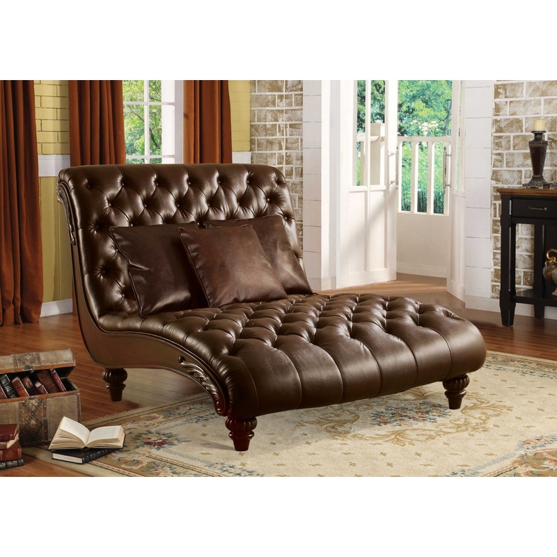 Tone Brown PU Upholstery Wood Chaise Pillows By Homeroots