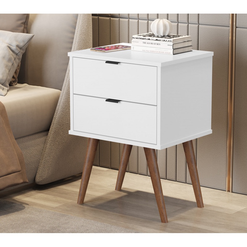 18" White Manufactured Wood Rectangular End Table With Two Drawers By Homeroots