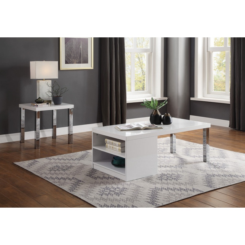 22" Chrome And White High Gloss Square End Table By Homeroots