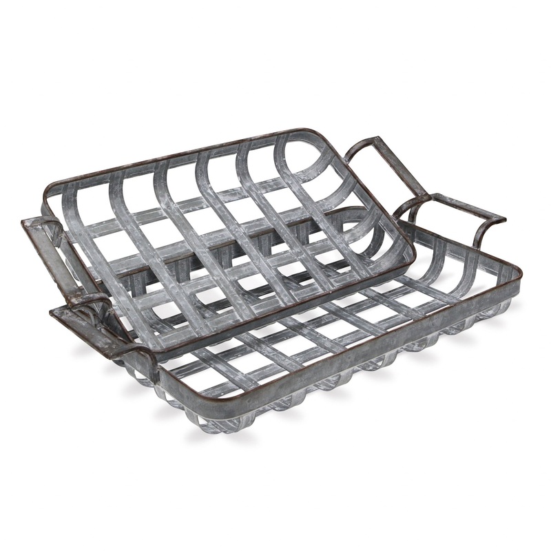 23" Gray Rectangular Metal Handmade Tray With Handles By Homeroots