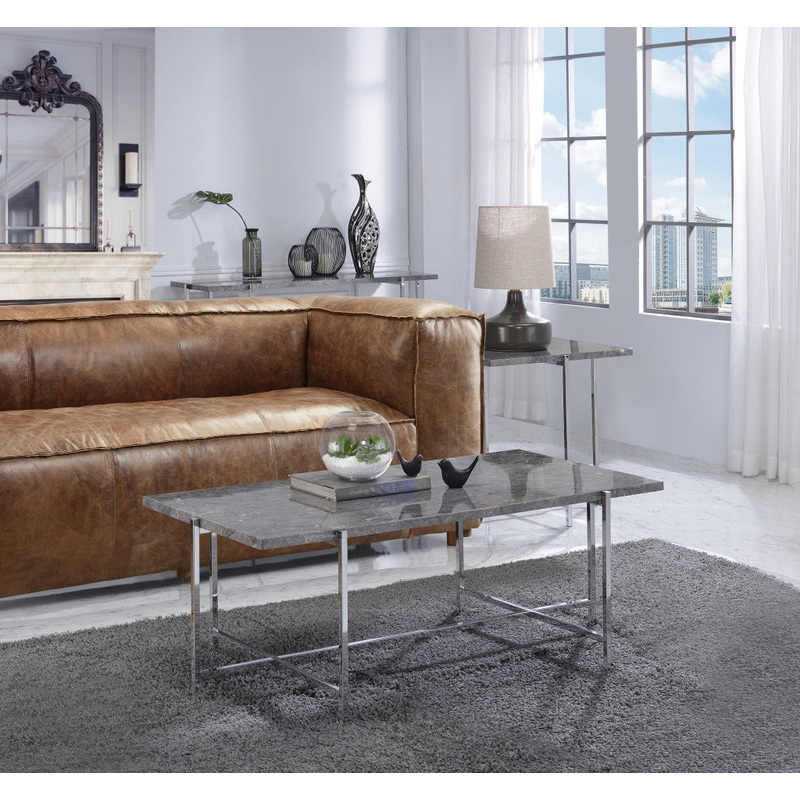 24" Chrome And Faux Marble Manufactured Wood And Metal Rectangular End Table By Homeroots