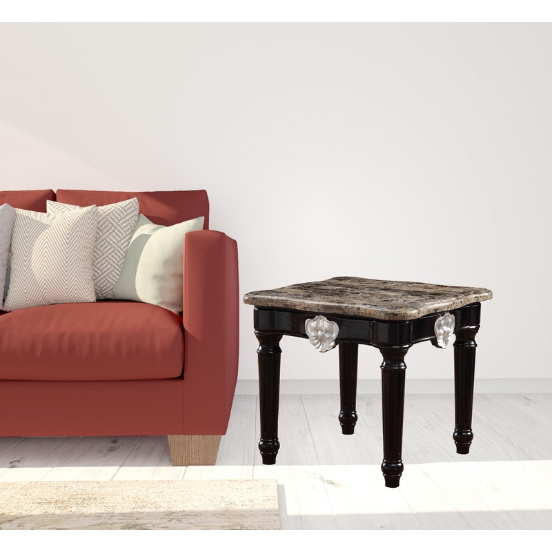 25" Black Manufactured Wood and Marble Square End Table By Homeroots